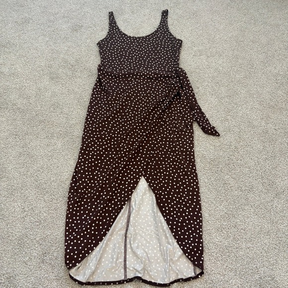 Reformation Dresses & Skirts - Reformation Kaila Wrap Dress Womens S Brown Polka Dot Tank Midi Retro Mod